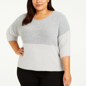 Belldini Women's Soft Fuzzy Gray Contrast Knit Sweater Size Medium